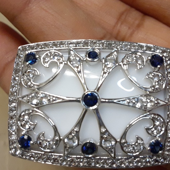 925 White Topaz, Blue Sapphire, White Agate. MAGNIFICENT design, FIRM. - Picture 9 of 11